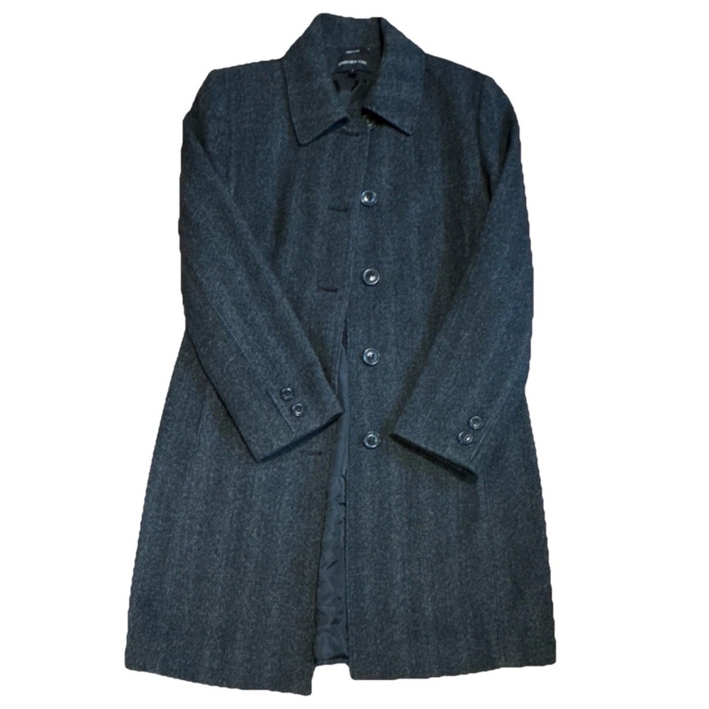 Jones New York Dark Herringbone Wool Long Coat Women’s Size 8